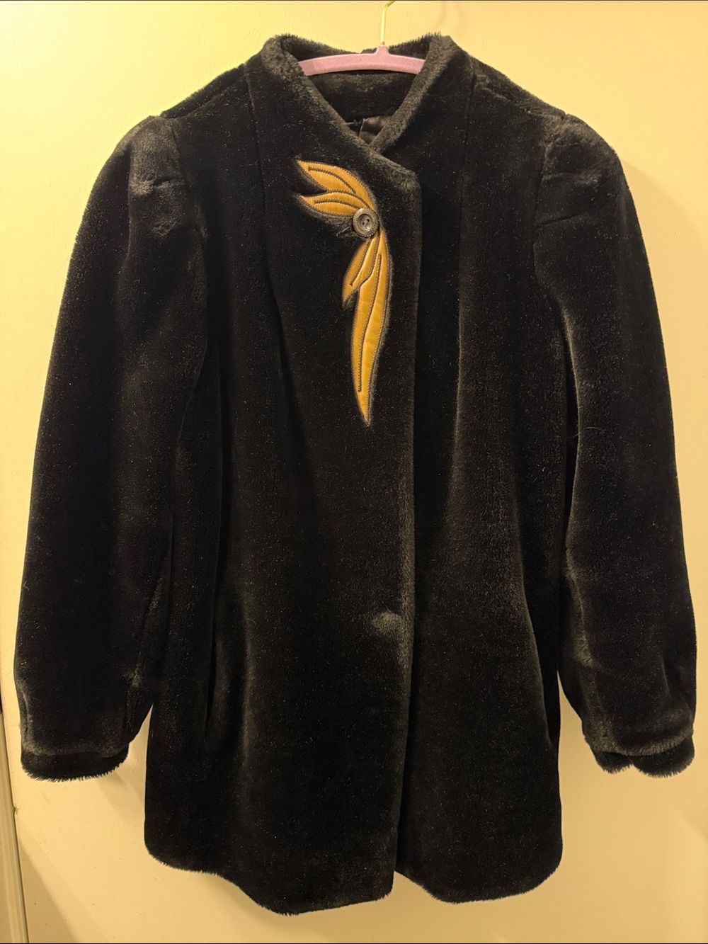 Vintage Sassoon Fur Coat w/Tan Leather Leaf Design Sz 8